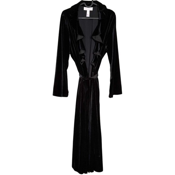 Oscar de la Renta Pink Label Black Velvet Ruffle Duster Robe L - Picture 1 of 5